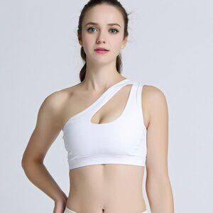 Cross Shoulder Yoga Bra NWT M White